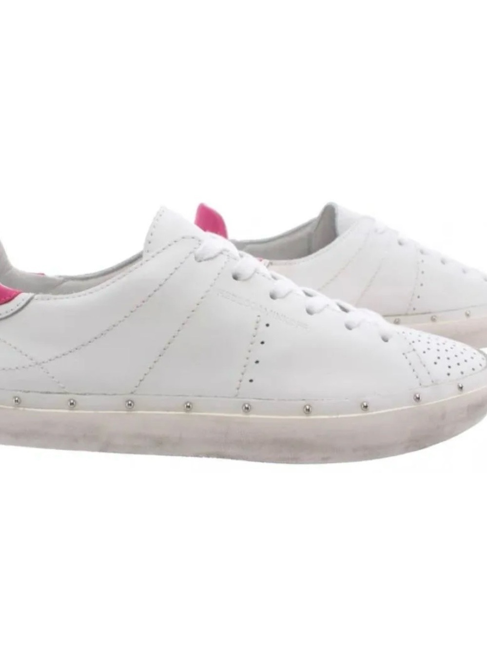 Rebecca Minkoff White Leather Low-Top Sneakers with Pink Heel Tab